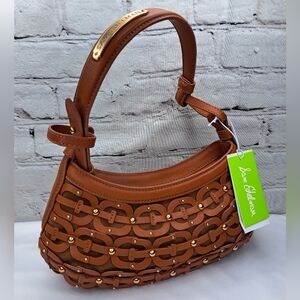 SAM EDELMAN 'BAY CRESENT CHAINLINK' LEATHER SHOULDER BAG EQUESTRIAN LOOP STRAP